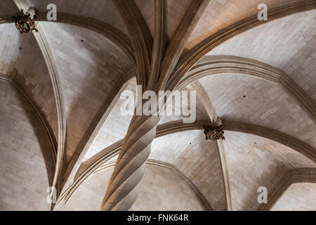 Innenraum-Sa Llotja, Gohitc Stil, Palma De Mallorca, Balearen, Spanien. Stockfoto