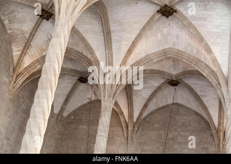 Innenraum-Sa Llotja, Gohitc Stil, Palma De Mallorca, Balearen, Spanien. Stockfoto