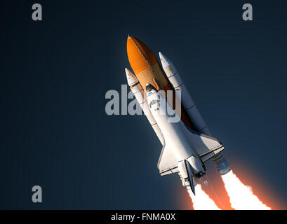 Space Shuttle Start In Himmel. 3D Szene. Stockfoto