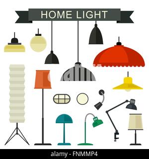 Home-Lichtquellen-Icons Set. Stock Vektor