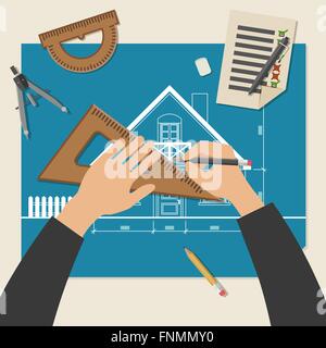 Prozess der Gestaltung des Hauses. Stock Vektor