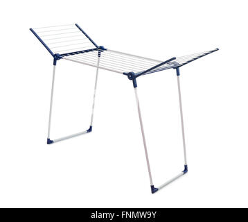 Leere Wäscheständer isoliert auf weißem Tuch Stockfoto