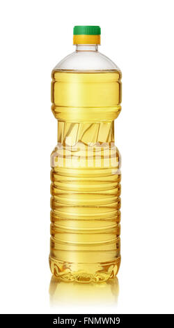 Kunststoff-Flasche Pflanzenöl isoliert auf weiss Stockfoto