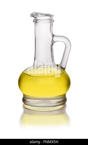Menage Glas Olivenöl isoliert auf weiss Stockfoto