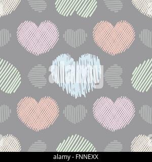 Doodle Herzen. Die nahtlose Vektor Muster mit verschiedenen doodle Herzen. Stock Vektor