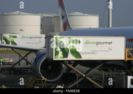 Gate Gourmet catering Flugzeug Jet Flugzeug Flug Stockfoto