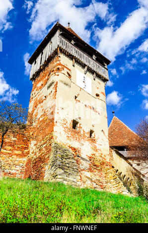 Siebenbürgen, Rumänien. Mittelalterlichen ländlichen Landschaft mit Kirchenburgen. Alma Vii christliche Festung wurde im 16. Jahrhundert erbaut. Stockfoto