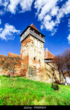 Siebenbürgen, Rumänien. Mittelalterlichen ländlichen Landschaft mit Kirchenburgen. Alma Vii christliche Festung wurde im 16. Jahrhundert erbaut. Stockfoto