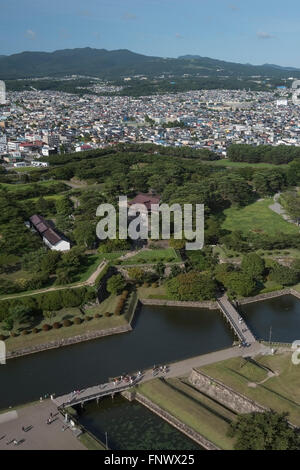 Blick auf Goryokaku Park und Fort von Goryokaku Turm, Hakodate, Hokkaido, Japan Stockfoto