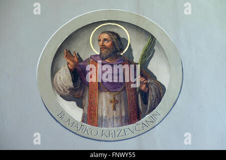 Saint Marko Krizin, Fresko in der Basilika des Heiligen Herzens Jesu in Zagreb, Kroatien Stockfoto