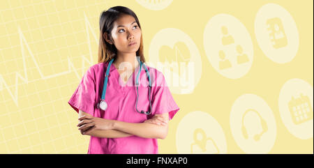Zusammengesetztes Bild asiatische Krankenschwester Kreuzung Wappen Stockfoto