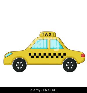 Stadtverkehr-Symbol im Cartoon-Stil, die isoliert auf weißem Hintergrund. Gelbes Taxi Auto Stock Vektor