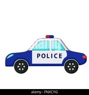 Stadtverkehr-Symbol im Cartoon-Stil, die isoliert auf weißem Hintergrund. Polizei-Auto Stock Vektor