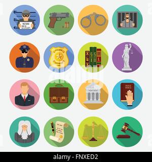 Schuld und Sühne flache Symbole Stock Vektor