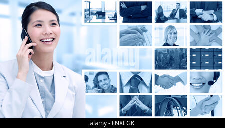 Zusammengesetztes Bild von Close Up eine Geschäftsfrau auf Handy Stockfoto