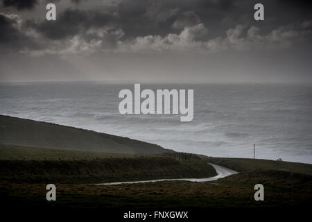 stürmischen Bedingungen am Hartland in Devon UK Stockfoto