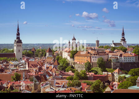 TALLINN, Estland - YUNI 12, 2015: Panorama von den Höhen der Stadt von Tallinn sonnigen Sommertag Stockfoto