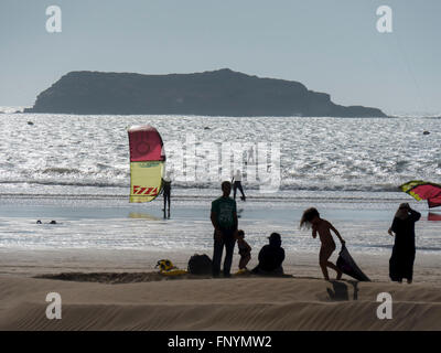 Marokko Essaouira Strand Kitesurfen Stockfoto