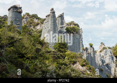 Putangirua Pinnacles in der Aorangi reicht, Nordinsel, Neuseeland Stockfoto