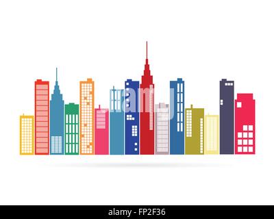 Abbildung einer Stadt isoliert auf einem weißen Hintergrund. Stock Vektor