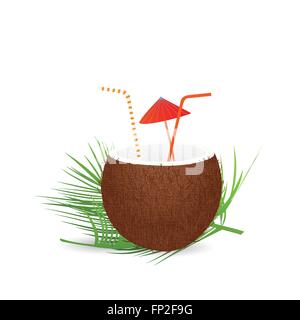 Illustration einer Kokosnuss Drink isoliert auf einem weißen Hintergrund. Stock Vektor