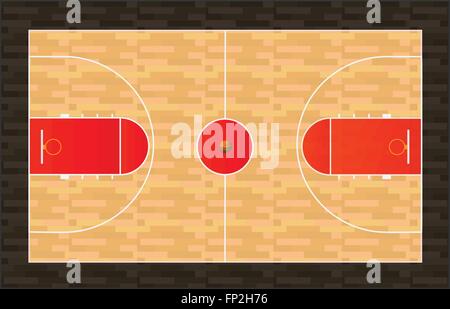 Beispiel für ein Basketballfeld mit Holzboden. Stock Vektor