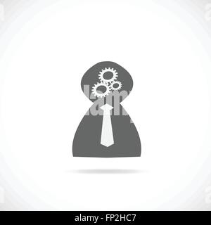 Illustration einer Unternehmerpersönlichkeit mit Gehirn Zahnräder isoliert auf einem weißen Hintergrund. Stock Vektor