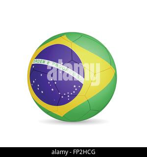 Abbildung eines Fußballs mit Brasilien-Flagge isoliert auf einem weißen Hintergrund. Stock Vektor