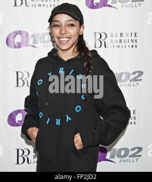 Bala Cynwyd, Pennsylvania, USA. 15. März 2016. US-amerikanischer Singer-Songwriter Tinashe besucht Q102 Performance-Theater. Stockfoto