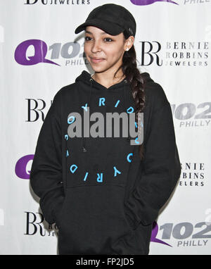 Bala Cynwyd, Pennsylvania, USA. 15. März 2016. US-amerikanischer Singer-Songwriter Tinashe besucht Q102 Performance-Theater. Stockfoto