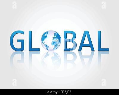 Beispiel für das Wort "Global" mit Erde isoliert auf einem weißen Hintergrund. Stock Vektor