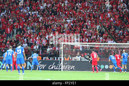 Warschau, Polen - 27. Mai 2015: FC Dnipro Spieler ein Tor während der UEFA Europa League Finale Spiel gegen FC Sevilla im Warschauer Nationalstadion Stockfoto