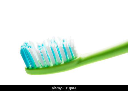 Zahnbürste isoliert auf einem weißen Hintergrund hautnah. Stockfoto
