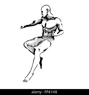 Comic-Buch-Held-Pose in Skizze Tinte Abbildung Stockfoto