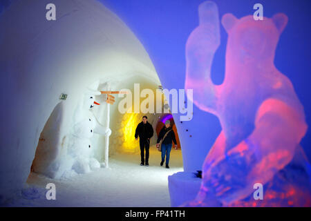 Hotel, Zimmer, Acomodation. Igluhotel. Lappland, Finnland. Schneemann Welt Iglu Hotel in Rovaniemi in Lappland Finnland. Die merries Stockfoto