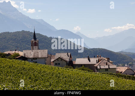 Yvorne, Region Lavaux Weinberge und Château Maison Blanche, Schweiz. Stockfoto