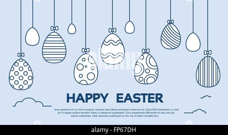Eiern Ostern Urlaub geschmückt hängen dünne Linie Stock Vektor