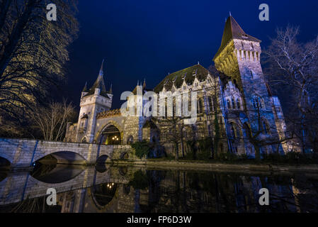 Vajdahunyad Burg bei Nacht in Budapest Ungarn Stockfoto