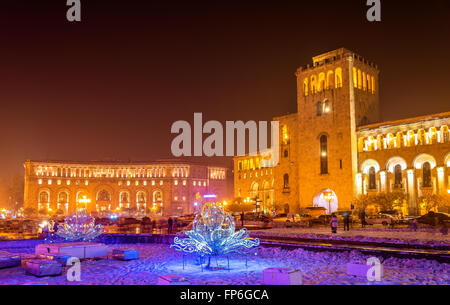 Platz der Republik dekoriert für Weihnachten, Yerevan Stockfoto