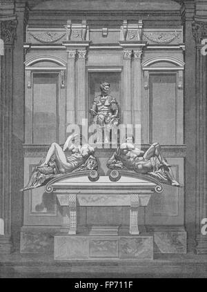 Florenz: Das Grab von Lorenzo de' Medici, antique print 1882 Stockfoto