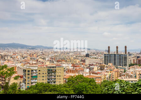 Blick vom Montjuic in Barcelona, Spanien. Montjuic ist ein Hügel in Barcelona. Stockfoto