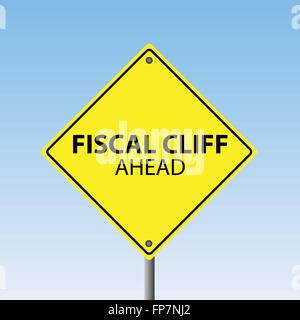 Bild eines Zeichens "Fiskalische Klippe voraus" blauen Himmel im Hintergrund. Stock Vektor