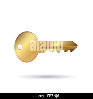 Bild von einem goldenen Schlüssel, der isoliert auf einem weißen Hintergrund. Stock Vektor