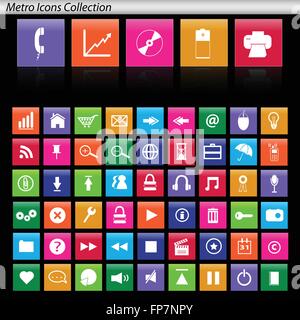Bild von verschiedenen bunten Metro Icons auf schwarzem Hintergrund isoliert. Stock Vektor