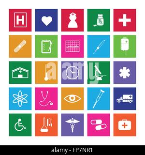 Bild von verschiedenen bunten medizinische Metro Icons isoliert auf einem weißen Hintergrund. Stock Vektor