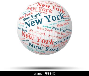 Tag Cloud Kugel New York isoliert auf weißem Hintergrund Stock Vektor