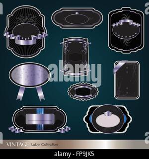 Bild von verschiedenen Vintage Labels gegen einen bunten blauen Hintergrund. Stock Vektor