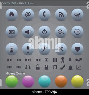 Bild der verschiedenen bunten Webschaltflächen mit glänzenden Farben. Stock Vektor