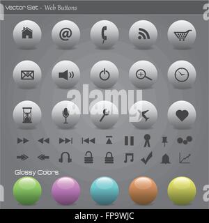 Bild der verschiedenen Symbole und Web-Tasten einen grauen Hintergrund. Stock Vektor