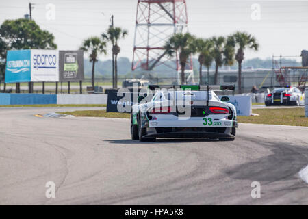 17. März 2016 - Sebring, FL, USA - Sebring, FL - 17. März 2016: The Riley Motorsport SRT Viper GT3-R Rennen durch die Kurven bei den Mobil 1 12 Stunden von Sebring Sebring International Raceway in Sebring, FL. Stockfoto